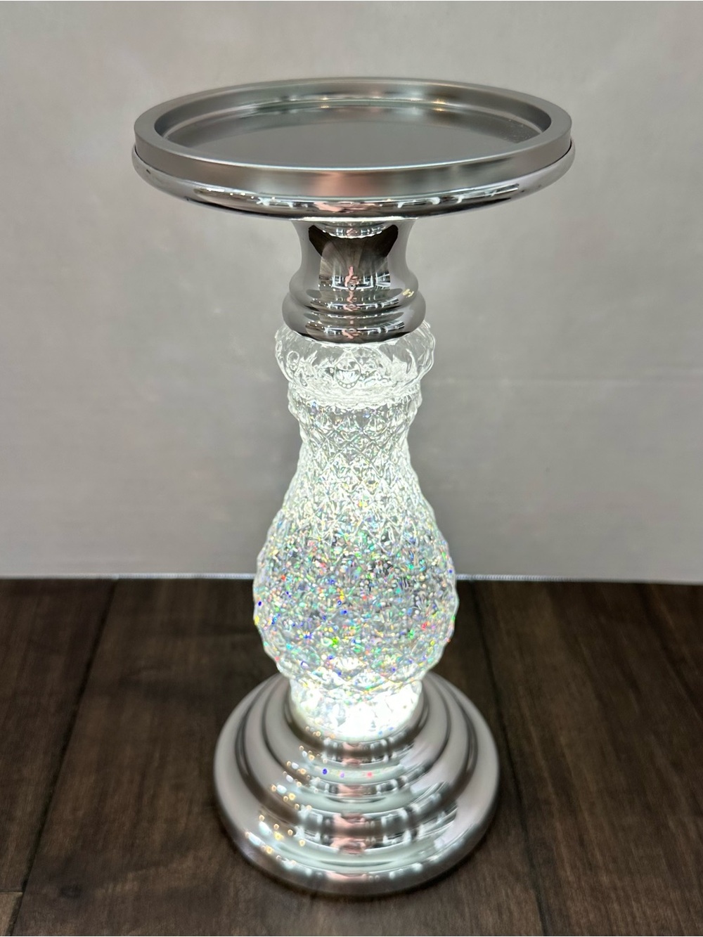 Bath & Body Works Silver Swirling Glitter Light-Up 3-Wick Candle Pedestal Works